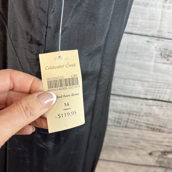 Coldwater Creek Dress size 14 Gray Beaded Flared Sequins Pleating Midi Lagenlook - Picture 7 of 9